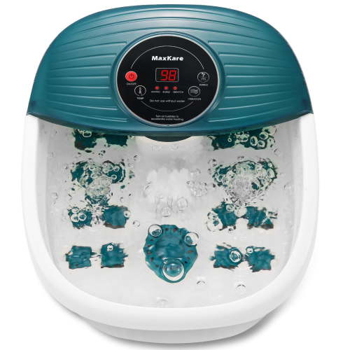 MaxKare Foot Spa Bath Massager with Heat, Bubbles, and Vibration, Digital Temperature Control, 16 Detachable Massage Rollers, Soothe and Comfort Feet