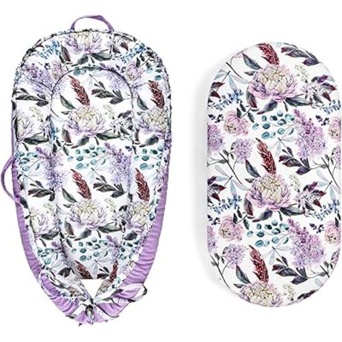 Baby Lounger Cover for Newborn Girls Boys, Ultra Soft & Breathable Portable Lounger Slipcover, 1 Pack Soft Bassinet Sheet Cover, Purple Wisteria Floral