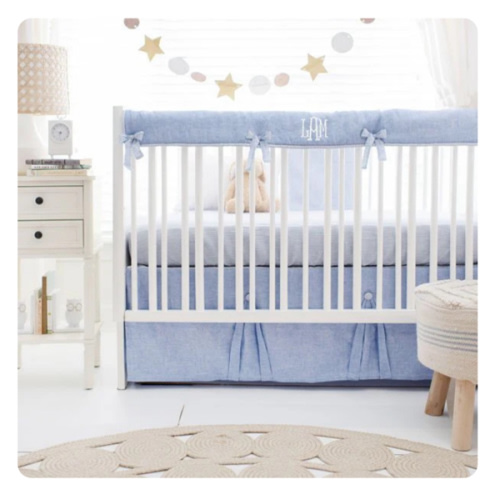 Cabo Blue Linen Crib Bedding - 3 Piece Set