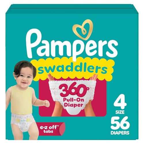 Pampers Diapers - Swaddlers 360 - Size 4, 56 Count, for up to 100% Leakproof Premium Skin Protection (Packaging May Vary)