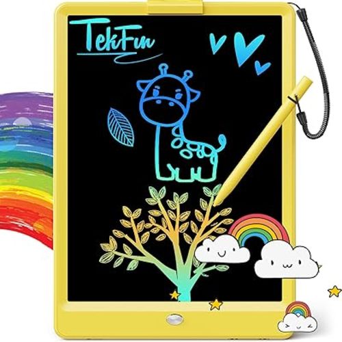 TEKFUN Toys for Girls Boys 10IN LCD Writing Tablet, Magic Doodle Board with Anti-Lost Stylus, Mess Free Coloring for Toddlers Drawing Pad, Toddler Travel Car Plane Trip Toys Gifts (Yellow)