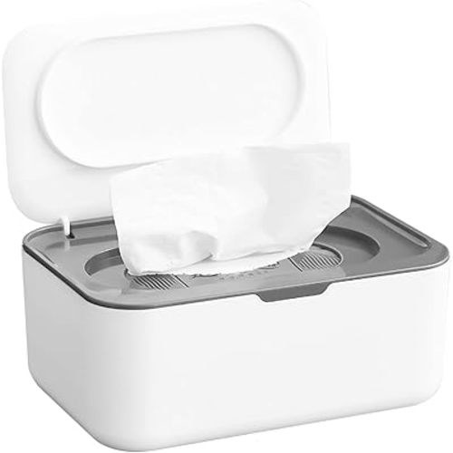 Diaper Wipes Dispenser Baby Wipes Case, Baby Wipe Holder Keeps Wipes Fresh, Non-Slip, Easy Open & Close Wipe Container (Grey)
