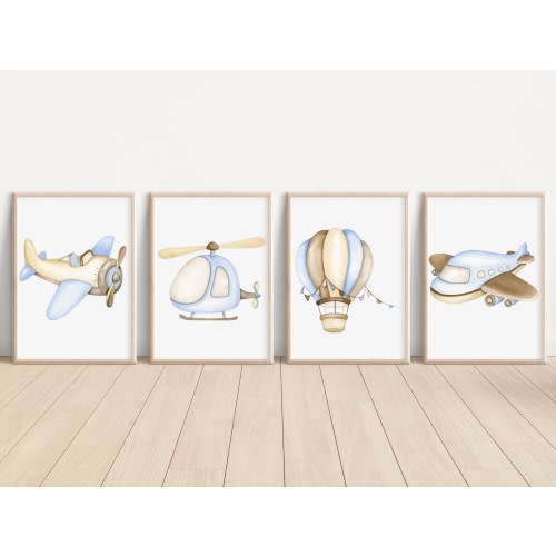 Blue Airplane Nursery Print Set of 4 Watercolor Blue Airplane Wall Art Print Blue Airplane Nursery Decor Airplane Kids Room Airplane Artwork