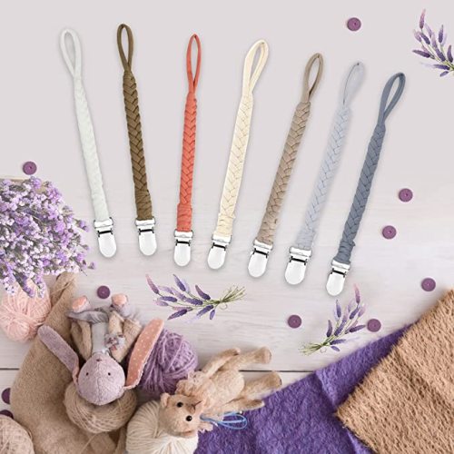 7 Pcs Braided Pacifier Clips for Boys and Girls, Pacifier Holder Baby Binky Clips Handmade Cotton Modern Unisex Pacifier Smoother Clip Fits All Pacifiers for Shower Birthday Gifts