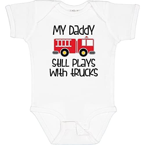 inktastic Firefighter Daddy Plays with Trucks Baby Bodysuit