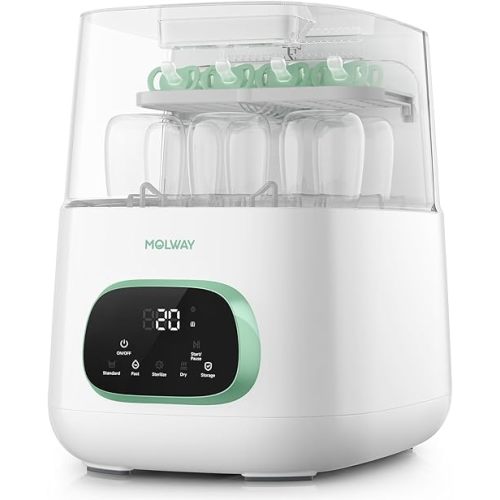 MOLWAY【Upgraded】Baby Bottle Washer, Sterilizer and Dryer, All-in-One Pro Cleaning Machine for Bottles, Pump Parts & Baby Essentials, Effortless Care, Replaces Hand Washing