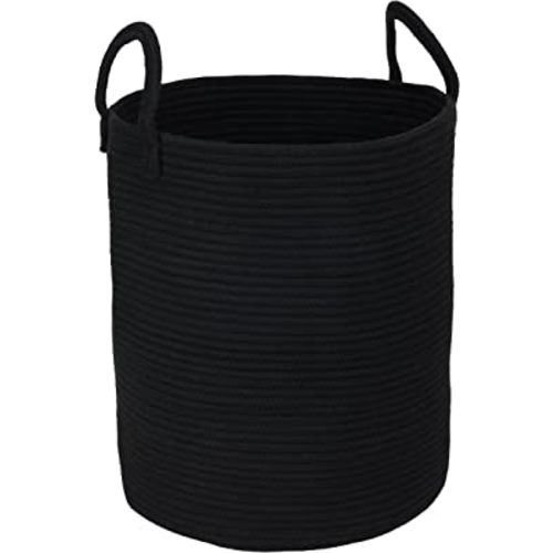 Black Cotton Rope Laundry Basket Hamper for Clothes Woven Storage Basket for Living Room Bedroom Boho Tall Rope Baskets for Blanket Toys Pillow Towels Baby Nursery Hamper Bin Large