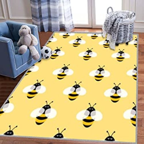 Kids Play Area Rugs Bumblebee Seamless 3D Carpet Extra Large Rug Kids' Bedroom Playroom Nursery Décor for Boys Girls, Learning & Playing 5x8 ft