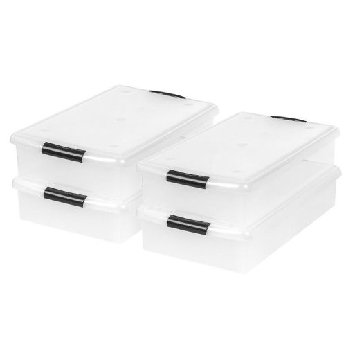 Iris Usa 4 Pack 40qt Under Bed Plastic Storage Container With Lids And Durable Buckles, Clear