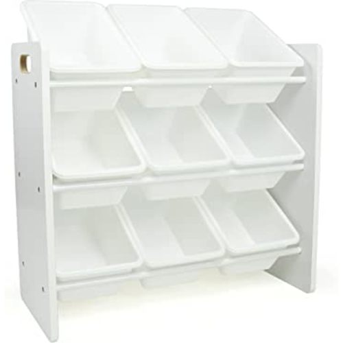 Humble Crew 9-Bin Toy Organizer – Cambridge White Plastic Bins, 3-Tier Storage Solution for Kids' Playrooms and Nurseries