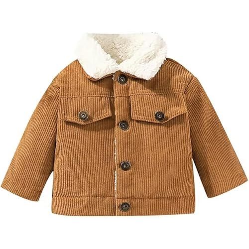 Noubeau Baby Boys Girls Corduroy Jacket Kids Toddler Sherpa Lined Top Lapel Button Down Thicked Warm Coat Winter Outerwear