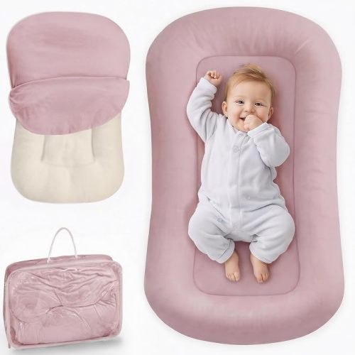 Infant Support Cushion - Baby Support Cushion for Newborn, 0-24 Months, Breathable Cotton Tummy Time Mat, Supervised Use, Portable Newborn Essentials for Home and Travel, Dustypink (Cover Included)