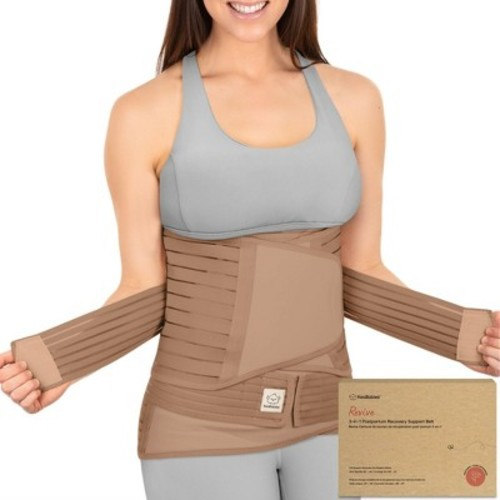 Revive 3 in 1 Postpartum Belly Band Wrap, Post Partum Recovery, Postpartum Waist Binder Shapewear, Color: Warm tan, Size: medium/large