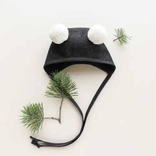 Charcoal Double Pom Bonnet Silk-Lined