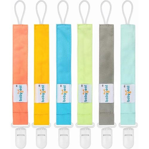 Babygoal Neutral Pacifier Clips, 6 Pack Paci Holder Clips for Boys and Girls Fits for Most Baby Pacifier, Binky Styles,Teethers and Toys 6PS10