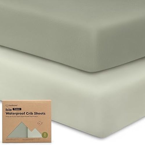 2-Pack Waterproof Baby Crib Sheets for Boys, Girls - 52x28 Viscose Derived from Bamboo Toddler Bed Sheet Neutral, Fitted Crib Mattress Protector Cover for Baby Bedding, Soft & Gentle (Lichen)