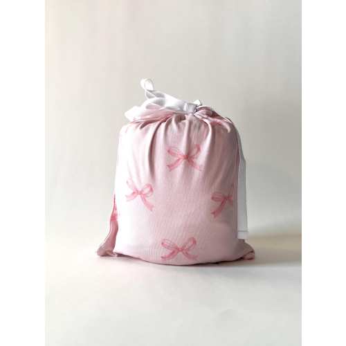 Pink Bows Bamboo Crib Sheet - Soft Baby Bedding - Fitted Crib Sheet with Matching Tie Bag - Girls Nursery Decor