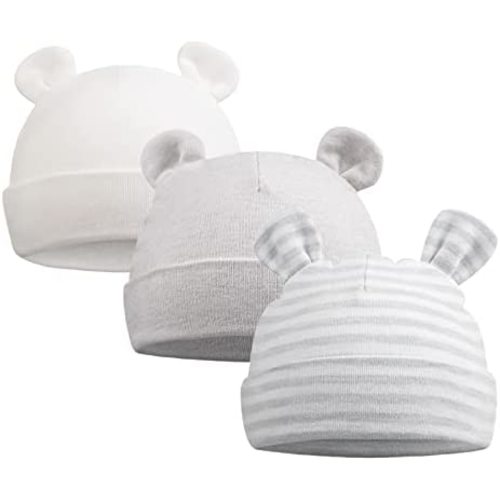 Original Cotton Newborn Hats for Girls Striped Preemie Baby Hats Bear Ears Infant Boys Beanies 0-6 Months