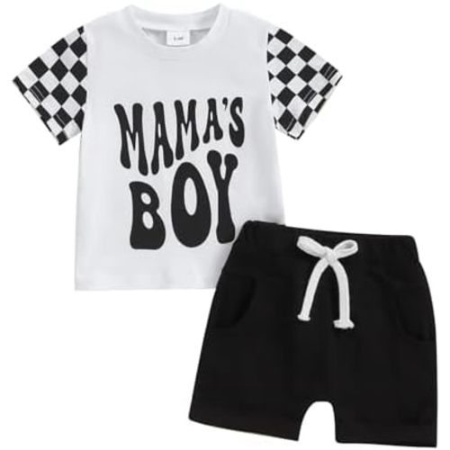Toddler Baby Boy Summer Clothes Mamas Boy Checkerboard T-Shirts Tops and Elastic Shorts Sets Newborn Infant Clothes