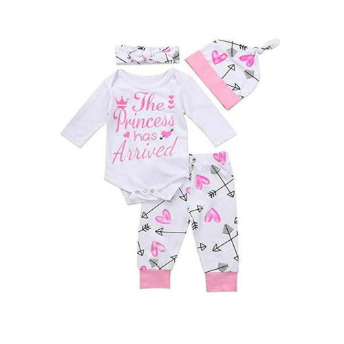 wybzd Baby Girls Clothes Playsuit Long Sleeve Print Romper+Long Pants+Hat Outfit Clothes Set Pink 0-3 Months