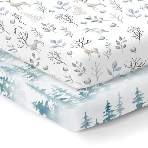 100% Organic Cotton Fitted Mattress Sheets for Graco Pack n Play, Babyletto, Pamo Babe, Dream on Me, Evenflo, Baby Trend, Hygge Hush Portable/Mini Crib/Playards, and Beka Bedside Bassinet 2 Pk