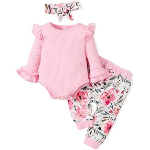 Baby Girl Clothes Newborn Infant Outfits Cute Summer Clothes Spring Romper Set+Hat+Headband