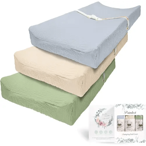 Muslin Changing Pad Cover Unisex, Solid Color Muslin Baby Changing Mats for Boys & Girls, 100% Cotton 3-Pack Breathable and Skin-Friendly Changing Table Covers, Large