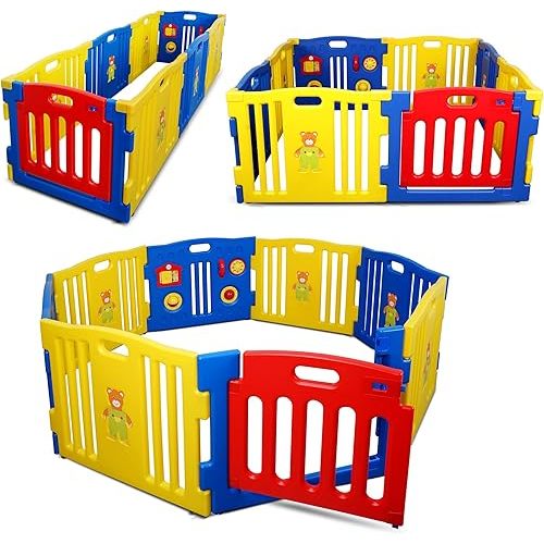 Kidzone Baby Playpen Kids 8 Panel Safety Play Center Yard Home Indoor Outdoor Pen Play Pen Children Activity (Blue)