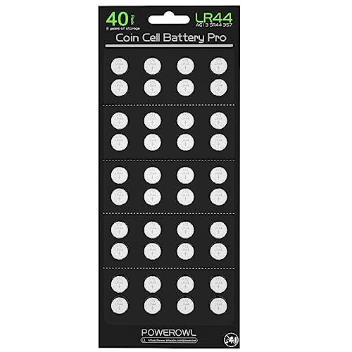 POWEROWL High Capacity LR44 Batteries 40 Pack, L1154F AG13 357 303 SR44 A76 Premium Alkaline Battery 1.5V Button Coin Cell Batteries