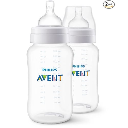 Philips Avent Anti-Colic Baby Bottles, 11oz, with Flow 3 Nipples, 3m+, 2pk, Clear, SCY106/02