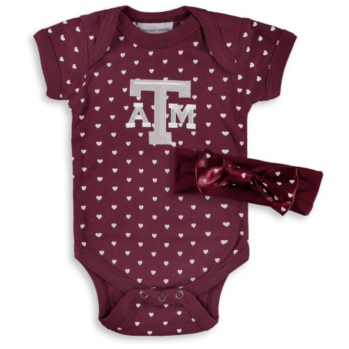 Girls Newborn Texas AM Aggies Hearts Bodysuit and Headband Set