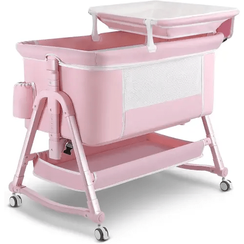 Couffin de chevet 4 en 1 pour bébé, berceau portable avec roulettes, berceau de bébé avec station à langer, matelas inclus et rangement, couffin de voyage pliable pour bébé/nouveau-né de 0 à 6 mois