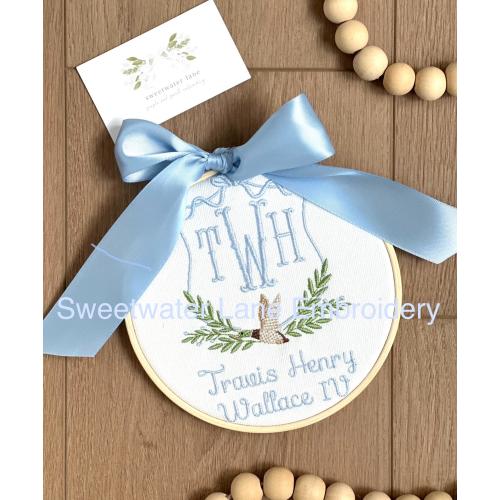 Mini Hooped Custom Baby Banner Announcement Welcome Sign, Hospital Door or Crib with Bow and Birth Announcement Card
