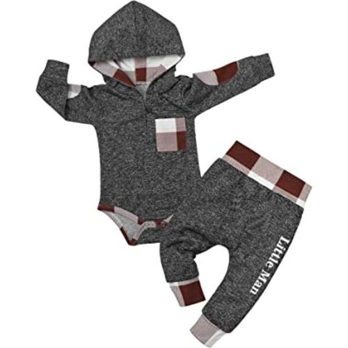 Fommy Newborn Baby Boy Clothes Plaid Letter Print Long Sleeve Hoodies + Long Pants 2PCS Fall Winter Outfits Set