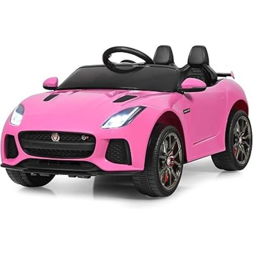 Costzon Ride on Car, 12V Licensed Jaguar F-Type SVR Battery Powered Kids' Electric Vehicles w/Remote Control, Front/Rear Lights, MP3/Music/3 Speeds/Spring Suspension, Kids Car Toy for Toddler (Pink)