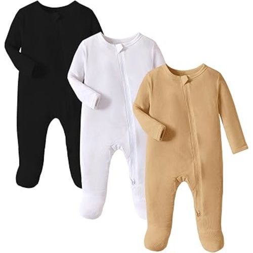 OPAWO Newborn Footie Pajamas with Mitten Cuffs Double Zipper Sleepers Baby Boy Girl Onesie Footed One-Piece Romper 0-6 Months