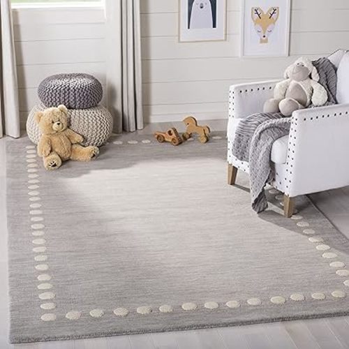 SAFAVIEH Kids Collection Area Rug - 6' x 9', Grey, Handmade Polka Dot Border Wool, Ideal for High Traffic Areas in Living Room, Bedroom (SFK802F)