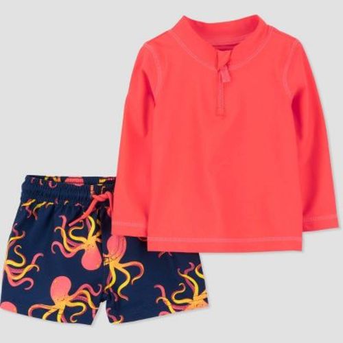 Carter's Just One You®️ Baby Boys' Long Sleeve Octopus Printed Rash Guard Set - Orange 6m