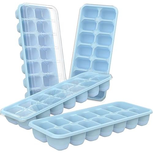 DOQAUS Ice Cube Trays 4 Pack, 56 pcs Silicone Iced Cubes Tray Maker with Spill-Resistant Removable Lid, Easy Release & Pop out, LFGB and BPA Free, Stackable Flexible, for Baby Food, Cocktail, Coffee