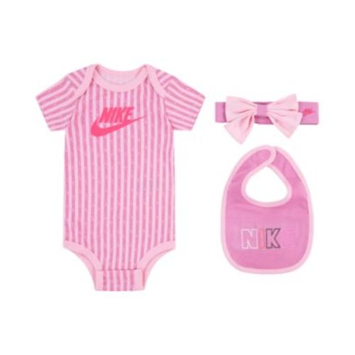 Baby Girls Swoosh Stripe 3-Piece Bodysuit Set