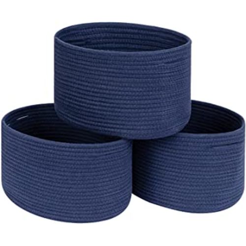 CubesLand Navy Cotton Rope Baskets for Shelves Storage, Cube Shelf Closet Storage Baskets Bins Set 3, Long-lasting Skin-friendly Basket, Stylish Room Decor