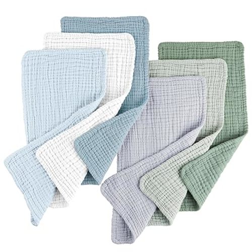 Konssy Muslin Baby Burp Cloths Sets for Unisex- 6 Pack Large 100% Cotton Burping Clothes for Newborn,Baby Girls and Boys - Blue