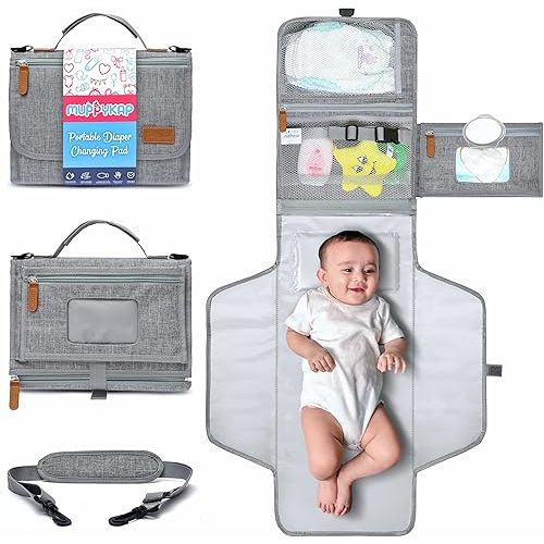 Portable Changing Pad with Shoulder Strap - Detachable Travel Changing Pad - Baby Shower Gifts - Fully Padded & Lightweight - Baby Boy Gifts - Diaper Changing Pad - Changing Mat 27"x22"