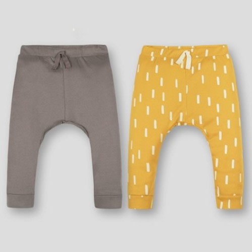 Lamaze Baby 2pk Organic Cotton Earthtone Raindrop Pull-On Harem Pants - Taupe/Honey Yellow