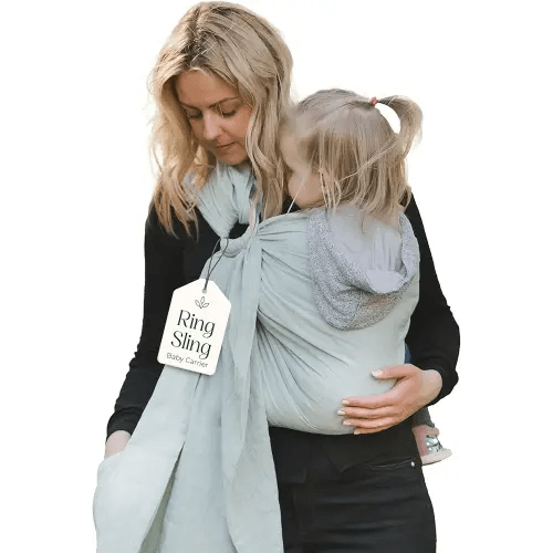 Ring Sling Baby Carrier - USA Lab Tested, 100% Natural Cotton Muslin, Breathable & Ergonomic Ring Sling Light Green