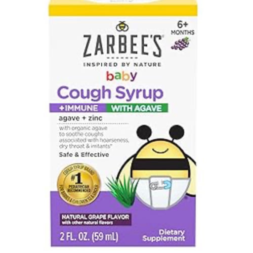 Zarbee's Baby Cough Syrup + Immune with Organic Agave + Zinc; Natural Grape Flavor; for Babies 6+ Months, 2 Fl Oz(Pack of 1)