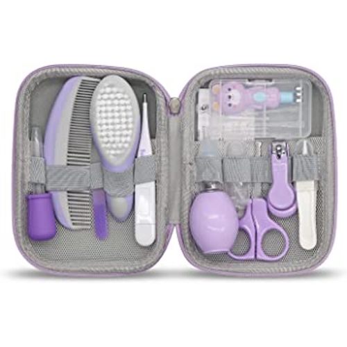 Baby Grooming Kit, Portable Baby Safety Care Set with Hair Brush Comb Nail Clipper Nasal Aspirator etc for Nursery Newborn Infant Girl Boys Keep Clean (11 in 1 Purple)