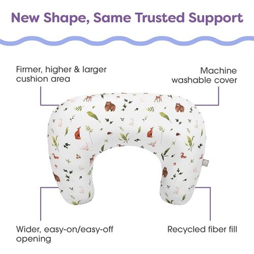 Boppy Nursing Pillow - Ergonomic Bottle & Breastfeeding Pillow with High, Firm, Large Area, Water-Repellent Cushion with Washable Cover; Baby Safety Alliance Verified - Neutral Plants and Animals