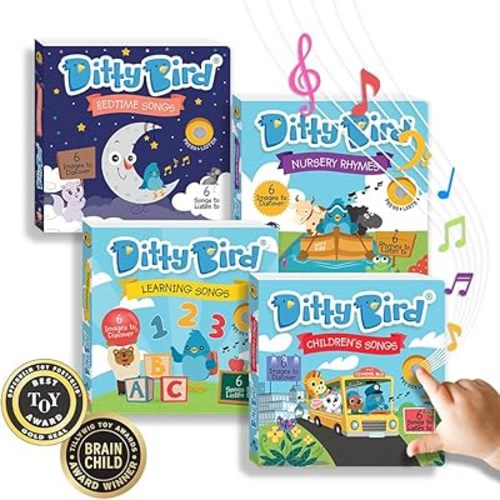 Ditty Bird Children's Songs, Learning Songs, Nursery Rhymes & Bedtime Songs Musical Books Bundle for Toddlers, Set Includes (1) Children's Song, (1) Learning Song, (1) Nursery Rhyme & (1) Bedtime Book