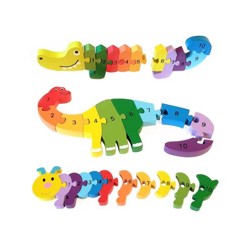 Animal Wooden Puzzles for Toddlers - Colors and Counting Building Toys and Toddler Games - Montessori Toys Wood Blocks